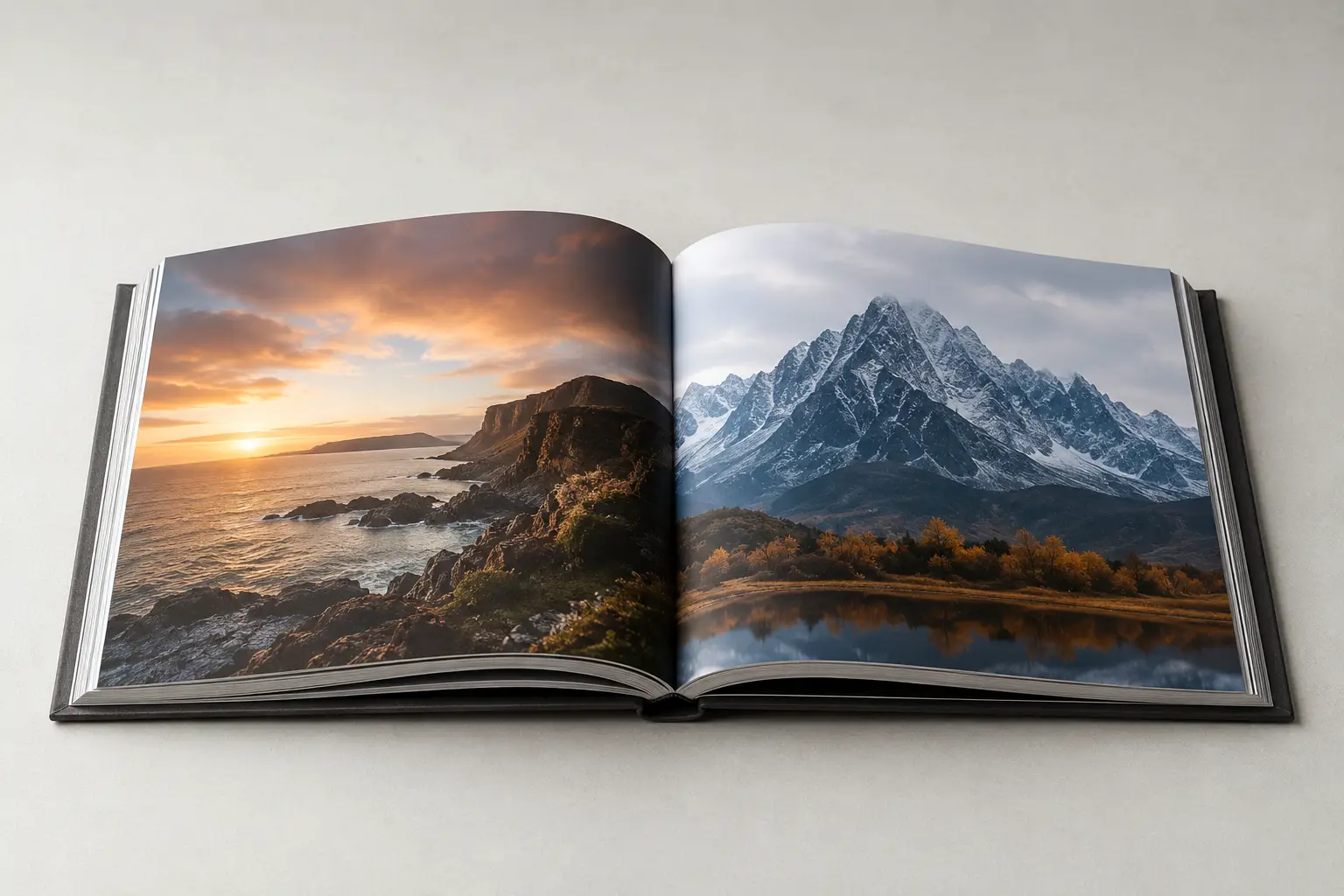 Portfolio fotografico con copertina rigida cartonata, pensato per valorizzare immagini e sequenze fotografiche in un volume resistente e professionale.